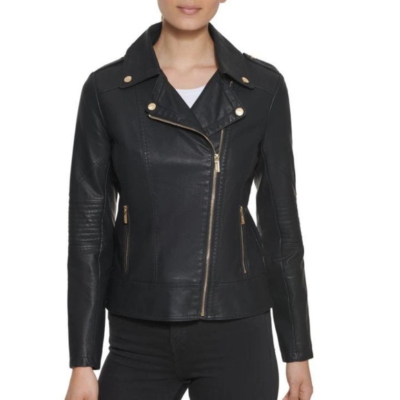 Guess Black Leather Biker Jacket - Picture 1 of 4
